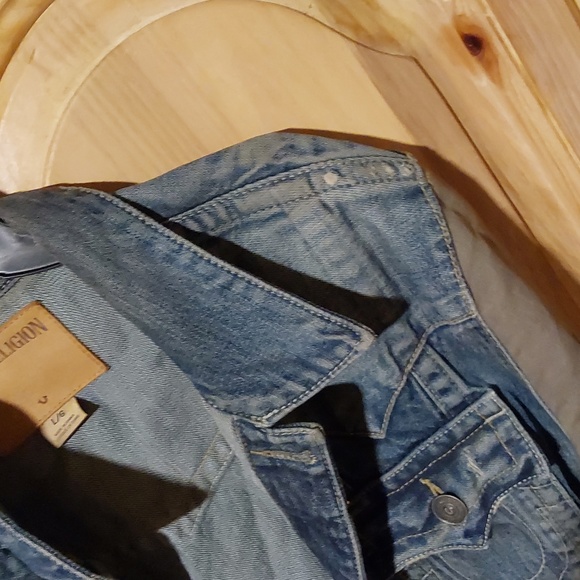 TRUE RELIGION JIMMY T JEAN JACKET N COTTON SLEEVE SIZE L..BLUE / GREEN - Picture 9 of 11